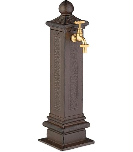 Fontaine Extérieure Relaxdays 80 Cm - Robinet Doré, Couleur Verte - Pour Jardin Ou Terrasse, Design Antique Et Résistant Aux Intempéries
