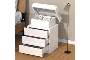RCYNVIEW Mesitas de Noche Dormitorio con luz LED RGB, Mesita de Noche con 3 Cajones, Almacenamiento Extra en la Solapa, Mesillas de Noche para Salón Oficina, Blanca, 45 x 35 x 61 cm, 1pcs Mesita de Noche