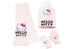 Hello Kitty flickor hatt halsduk och handskar set vinteraccessoarer Kawaii mysig varm 3 delar, anime-gåvor för flickor, Rosa Hello Kitty, 4-12 Years