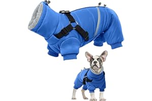 PUMYPOREITY Wodoodporny polarowy płaszcz dla psa, jednoczęściowy, ciepłe ubranie dla małych psów, odblaskowy, regulowany, futrzany płaszcz z długim rękawem, płaszcz dla zwierząt domowych z 4 nogami, kamizelka dla