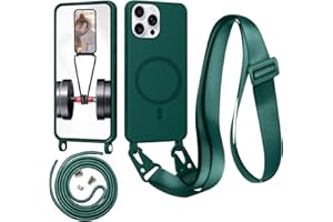 Beajew Handykette für iPhone 15 Pro Hülle mit Band [Kompatibel mit Magsafe] Flüssig Silikon Necklace Handyhülle Magnetische Schutzhülle zum Umhängen Kordel für iPhone 15 Pro, Dunkelgrün