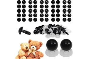 celloexpress Pack of 25 Pairs - Solid Black Eyes Plastic Backs - 8mm - Safety Eyes for Soft Toy or Teddy Bear Making