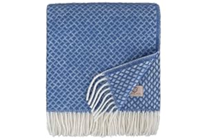 Linen & Cotton Luxus Schöne Warme Decke Wolldecke Wohndecke Kuscheldecke Sofia - 100% Reine Neuseeland Wolle, Blau (130 x 170cm) Sofadecke/Überwurf Decke/Plaid Couch Sofa/Schurwolle Blanket