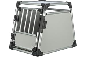TRIXIE Caisse de transport pour chiens, aluminium, M : 55 × 62 × 78 cm, gris clair/argent, avec bande velcro au fond, fermeture de sécurité, avec tapis de couchage antidérapant - 39341