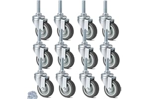 RRIUTO Set di 12 Ruote per Mobili da Perno Filettato M10 x 1,5 x 30 mm, Ruote per Carrello 50mm - Capacità 50 kg per Ruota, Silenziose e Resistenti Rotelle Girevoli a 360 Gradi per Tavolo, Armadio