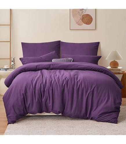 Housse De Couette 200x200cm Violet - Microfibre Douce, 2 Taies 65x65cm