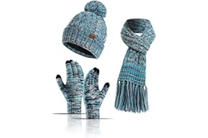 JOMA-E Shop Winter Warm Knitted Scarf Beanie Hat and Gloves Women's Cold Weather Sets Soft Stretch Hat Scarf and Mitten Set Girls