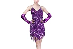 FEOYA Women Fringe Dance Dress Ladies Ballroom Dresses Latin Salsa Samba Rumba Tango Tassel Sparkly Dancewear Costume Dance 9 Colors