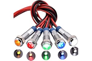 RUNCCI-YUN 5 Stück 12V-24V 6mm 1/4" LED Metall Kontrollleuchte wasserdichte Signallampe LED Panel installation kontrollleuchte(Grün gelb Rot Blau Weiß)