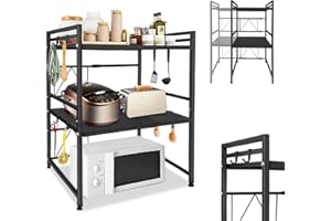 ‎LARS360 LARS360 Erweiterbares Mikrowellen Regal, 3-stufiges Mikrowellenständer, Küchentischregal aus Kohlenstoffstahl, Mikrowellenhalter für Küche und Aufbewahrung (Schwarz), LARS-(HAG2483D)