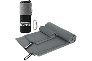 AYVICCO Microfiber Travel & Sports Towel Set - Quick Dry, Super Absorbent, Compact, Lightweight - for Camping, Backpacking, Hiking, Beach, Yoga, Swimming - Includes 2 Sizes + Carrying Bag & Clip (Gray)