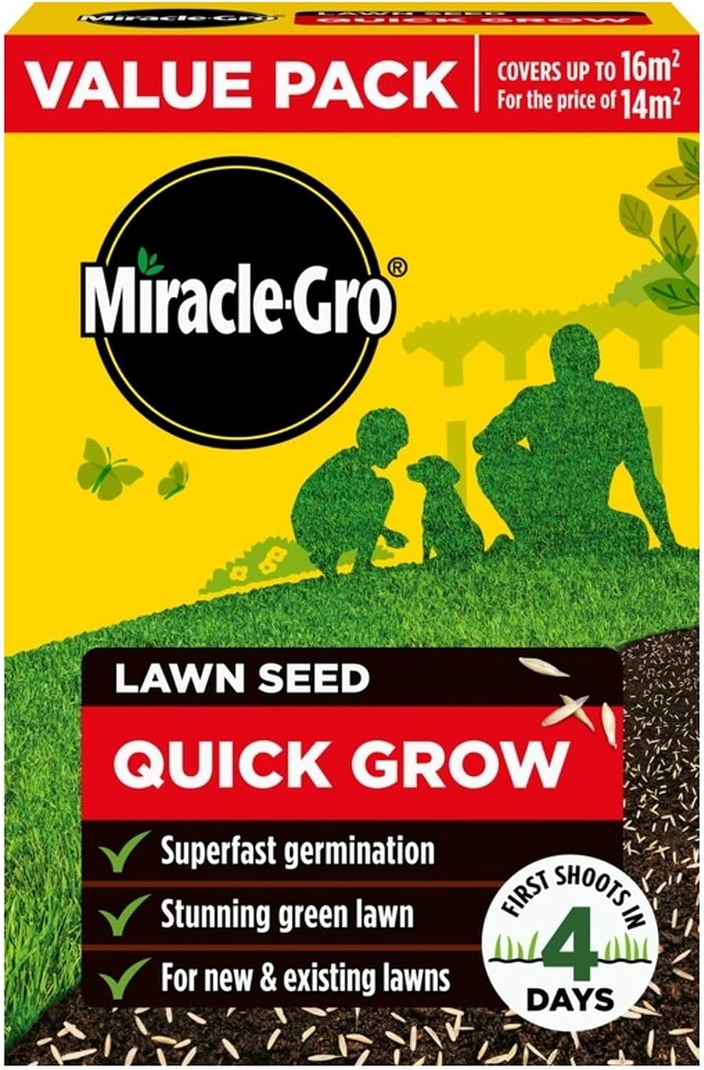Miracle-Gro Quick Grow Lawn Seed 16m2 ryegrass fescues Fast Grass Seed 480g - Super Fast Germinating Lawn Seed - Rich Green Lawn - for existing and New lawns.