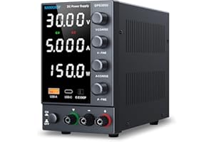 NANKADF Alimentatore di rete da laboratorio regolabile 30V 5A, alimentatore DC variabile Con Porta di ricarica rapida USB-A/Tipo C, Display a 4 LED ad Alta precisione (DPS305U（30V/5A）)