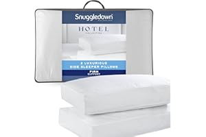 Snuggledown Hotel Side Sleeper Pillows 2 Pack - Firm Box Wall Support for Back & Side Sleepers | Breathable & Non-Allergenic 100% Cotton Cover, UK-Made & Washable (38 x 64cm)