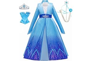 MISS & MR BM Snow Queen Costume for Girls – Blue Princess Dress Up Set with Tiara, Wand, Gloves & Hair Braid - Perfect for Halloween, Birthday & Fancy Party, Age 2-10 Years