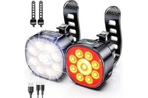 Babacom Lampa rowerowa, reflektor i wiązka powodzi, oświetlenie rowerowe z przodu i z tyłu, ładowanie przez USB, 8+7 trybów, mocna, wodoodporna lampa rowerowa, IP65, do roweru górskiego, hulajnogi