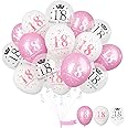 Happy 18th Birthday Balloons for Girls, Pack of 15 Pink White 18th Birthday Party Decorations for Her, 12 Inch 18th Latex Helium Balloons for Girls Age 18 Year Old Birthday Party Decorations Supplies