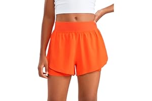 CRZ YOGA Girls 2 in 1 Dolphin High Waisted Running Shorts Casual Stretchy Cycling Bike Summer Short Pants with Zip Pockets