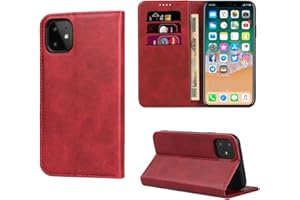 Copmob Schutzhülle für iPhone 11, Premium Flip Leder Brieftasche [3 Kartenschlitze] [Standfunktion ] [TPU Stoßfest], magnetische Schutzhülle für iPhone 11 – Rot