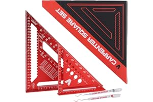 BOWEITI Kit d'équerre de charpentier - 18 cm et 30 cm - Règle triangulaire de haute précision en alliage d'aluminium - Angle d'essai pour le travail du bois (rouge)