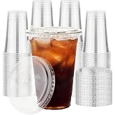 KAHEIGN 50 Pieces Clear Plastic Cups with Lids, 480 ml Reusable Plastic Coffee Cup Elegant Party Drinks Cups for Iced Coffee