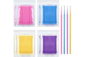 Xmart 800 Stück Microbürstchen Reinigungsstäbchen Microbrush Stäbchen Mikro Applikatoren Bürsten Microbürsten Wimpernbuerste Wattestäbchen für Wimpernverlängerung Makeup (Blau Gelb Rosa Lila)