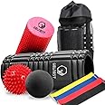 Foam Roller Set – Fitness Foam Rollers for Deep Tissue Massage – 5-in-1 Muscle Foam Roller Set includes 2 Foam rollers, Spikey ball lacrosse Ball and 4 resistance bands