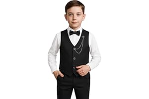 SIRRI Boys' Slim Fit 4 Piece Textured Waistcoat Suit Set, Formal Outfit for Weddings, Parties, and Special Occasions