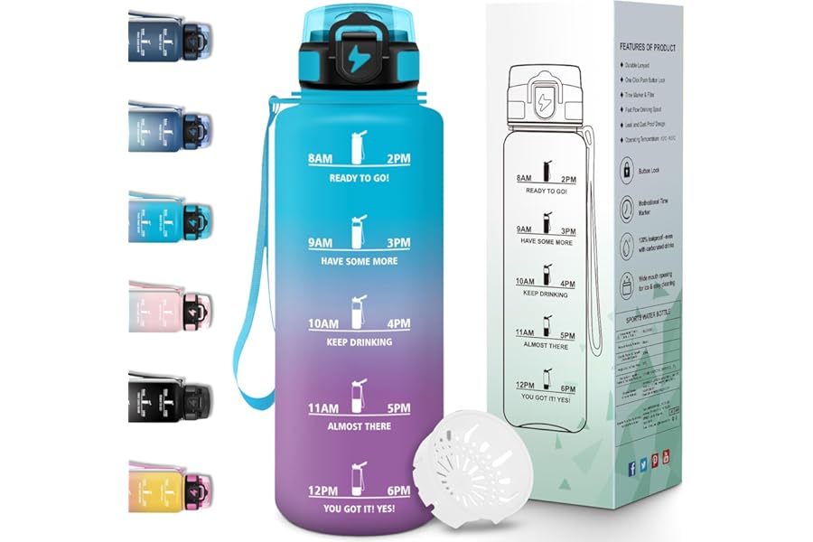 Motswedi 1.5L Water Bottle, Motivational Water Bottle, Leak Proof, Gym Bottle, with Time Mark, Water Bottle for Sports, University, Office, Bicycles - Blue&Purple