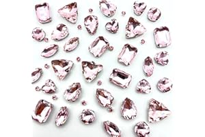 Yixinly 236 Pcs Strass en Verre de Couture, Gros Strass pour Couture avec Griffe, Strass Argenté Strass Vetement, Rhinestones Strass a Coudre, pour Vêtements DIY Artisanat, Chaussures (Rose)