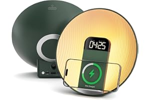 ‎COLSUR COLSUR Wake-up Light, Sonnenaufgang Simulation Lichtwecker mit Kabelloses Laden, Weiße Geräusch Maschine mit 7 Natürliche Klänge für Baby，Bluetooth-Lautsprecher & Schlummerfunktion