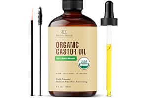 Botanic Hearth Rizinusöl (Castor Oil) | USDA-zertifiziertes Bio | 100% rein und hexanfrei | Kaltgepresst | Wachstum für Wimpern, Augenbrauen, Haare | Mit Augenbrauen- und Wimpernbürste | 4fl oz