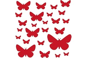 PREMYO Set 25 Adesivi Murali Bambini Farfalla - Wall Stickers Muro Cameretta - Decorazione Parete Camera da Letto Rosso