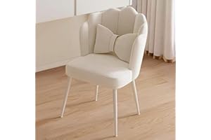 MJKCBD Esszimmerstühle Samt, Make-up Chair mit Rückenlehne & Armlehnen, Schminktisch Stuhl • Polstersessel Elegant, Akzentstuhl mit Weiß Metallbeinen Accent Chair, Weiß