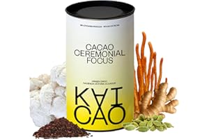 Kaicao Cacao Ceremonial con Melena de León en Polvo, Cordyceps, Jengibre y Cardomomo - Cacao Puro en Polvo, Origen Ecuador – sin Azúcar, Vegano, sin Gluten, Dieta Keto - 200 gr