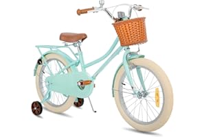 STITCH MANCHI 12 & 14 & 16 & 18 Pouces Vélo Enfant avec Panier & Roues stabilisatrices pour Filles & garçons de 2-9 Ans (Vert & Rose)
