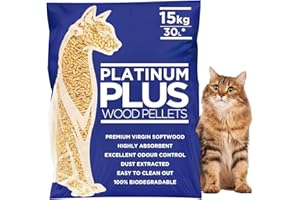 PLATINUM PLUS PELLETS Platinum Plus Cat Litter 30L Bag | Premium Natural Wooden Pellets- Odour Control - Biodegradable Wood Pellet - Dust Free Absorbent Woods - House Training Chip Litter for Cats & Kittens - Eco Softwood