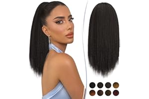 RUWISS Queue de Cheval avec Cordon pour Femmes Noires Extension de Cheveux Yaki Droits Ponytail Queue de Cheval Épais de 40 CM Clip Synthétique Cheveux de Queue de Cheval Brun Noir