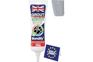 BONDIFY Kit Riparazione Fughe Piastrelle Grigio, Asciugatura Rapida 360g ANTI-MUFFA Tubetto Stucco per Piastrelle Bagno & Doccia, Grout Repair Kit, Stucco per Fughe Pavimento, Sigillante per Malta