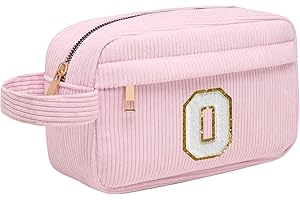 TOOZEN Neceser Maquillaje Mujer Personalizado Inicial, Bolsa de Cosméticos de Viaje, Gran Capacidad Neceser de Maquillaje de Pana, Regalo Cumpleaños Navidad para Mujeres Novias Mejores Amigas, Rosa O