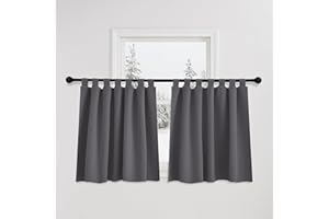 PONY DANCE Tende Oscuranti Termiche per Finestre Piccole 2 Pezzi 140x120 CM Tenda Corta Termica Isolante Freddo e Caldo per Camera da Letto e Cucina con Passanti, Grigio