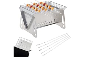 FZYCOM Mini Barbecue avec 5 Pcs Inox Brochettes, Grille Barbecue Pliable, Barbecue Portable Mini Barbecue à Charbon Pliable BBQ Grill Barbecue, Réchaud de Cuisson Portable, Pique-niques, Camping