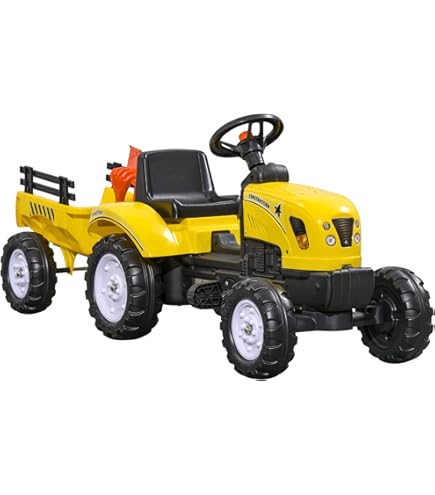 FALK Tractor De Pedales Farm Lander Con Remolque – 60% Plástico Reciclado, Fabricado En Francia, 3-7 Años, Volante Con Bocina
