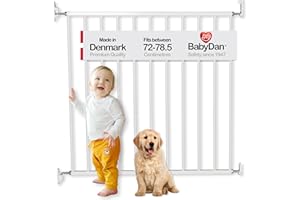 BabyDan Aarhus, 72-78.5 cm, Basic Stair Gate/Baby Gate/Safety Gate, Metal, White, Made in Denmark - (Pet Gate/Dog gate)