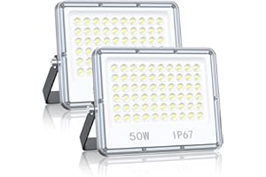 YIQIBRO LED Security Lighting Floodlight 50W - 5000LM IP67 Waterproof Outdoor Flood Lights Mains Powered, 7000K Cold White Outside Lights Mains Powered for Garden, Patio, Yard(2 Pack)