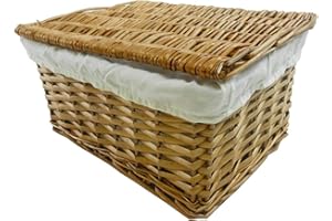 TOPFURNISHING Pine Natural Lidded Wicker Storage Toy box Empty Xmas Hamper Basket Lining[Small,Pine]