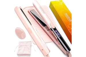 ANGENIL Pro Titanium Flat Iron Hair Straighteners for Women, Dual Voltage Hair Straightening and Curling Iron in One, 20s Fast Heating, Ionic Round Pink Travel Straighteners with Heat Proof Mat