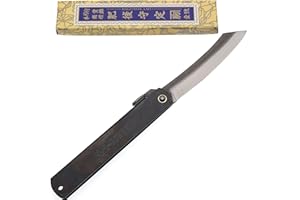HIGO NO KAMI Couteau de Poche Pliant Artisanal Japonais Higonokami Zenkou Acier Carbone 55C et Manche Noir Couteau Estampillé Fait Main au Japon par Nagao Kanekoma HRC 58-59 (Large)