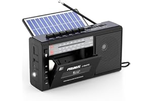 PRUNUS J-360 Reproductor Cassette con Bluetooth, Am/FM Radio Solar y Recargable, Radio Cassette Player con Toma de Auriculares, Reproductor de TF/USB.