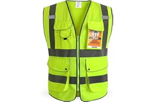 HPHST Kamizelka odblaskowa dla mężczyzn i kobiet, wysoka widoczność, kamizelka rowerowa z zamkiem błyskawicznym, kamizelka odblaskowa EN ISO 20471